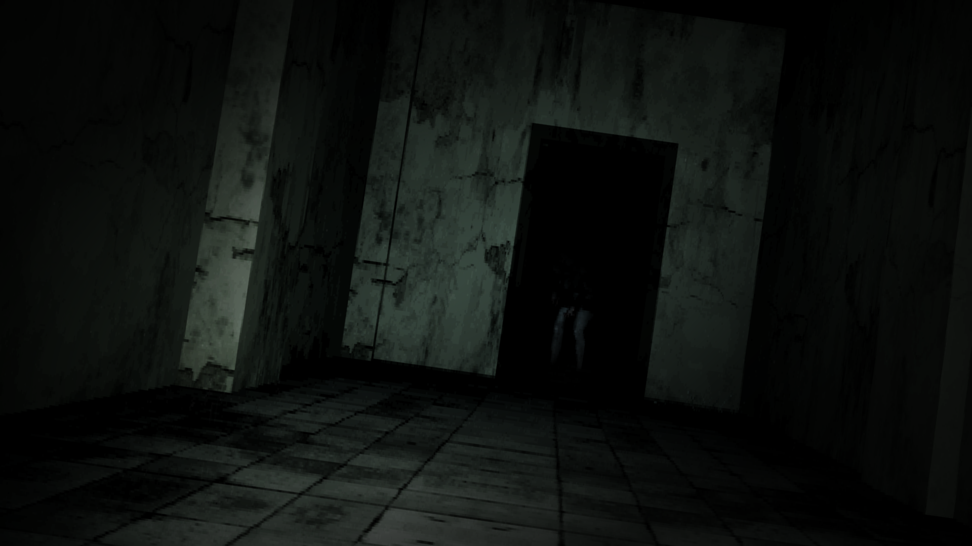 Dark office room, blue night light
